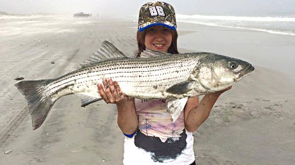 Alexa with her first keeper bass at 37&quot; in Brigantine. (Photo: RipTide Bait and Tackle, Brigantine NJ)