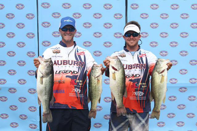 Auburn University fishermen Cole Burdeshaw (right) of Headland and Mitchell Jennings of Lanett teamed to win the BoatUS Collegiate Bass Fishing Championship on May 27. It was the Auburn bass fishing team&#039;s first national title.